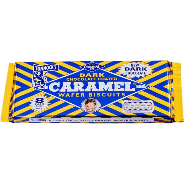 Tunnocks Dark Chocolate Caramel Wafer Biscuits, 8 x 30 g